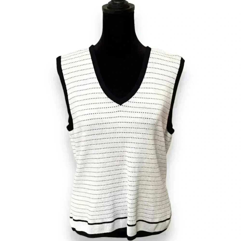 Jones New York V-Neck Lightweight Preppy Rib Knit Striped Sweater Vest Size Lg - Picture 2 of 11